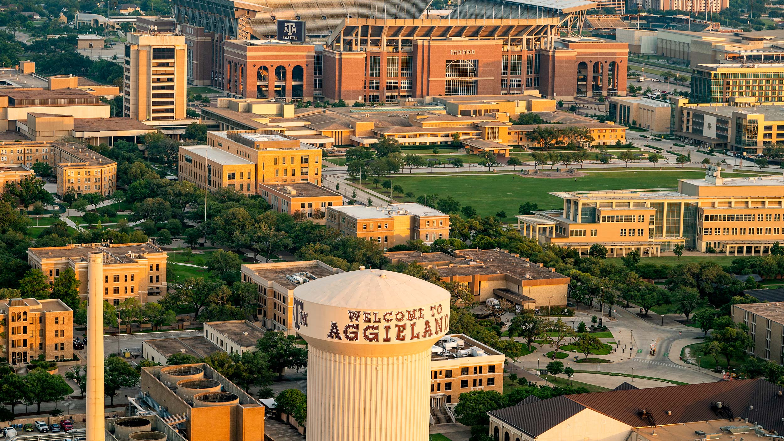 An aerial of Texas A&M University campus